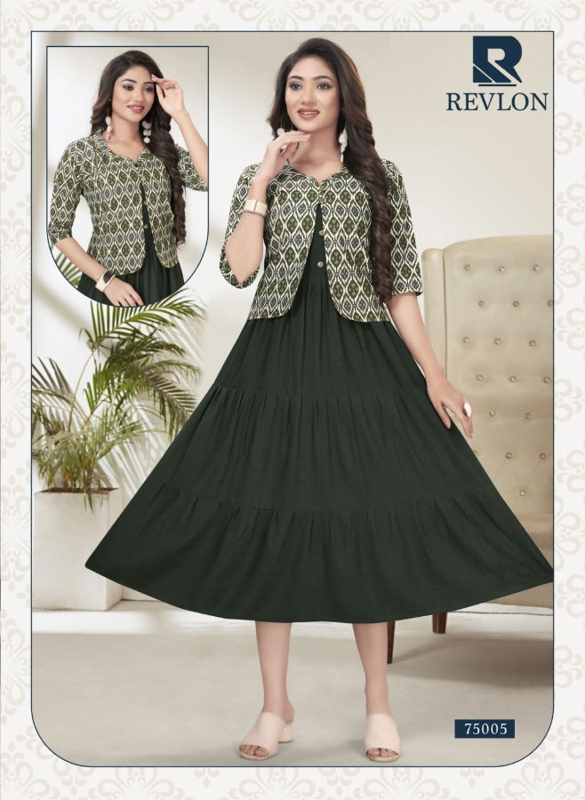 Raashi Revlon Rayon Designer Ethnic Wear Anarkali Kurti Collection